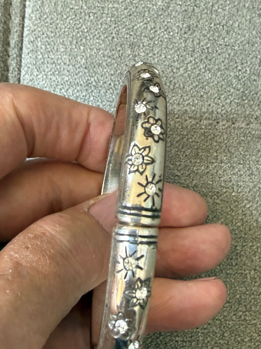Brighton Silver Floral Rhinestone Bangle Bracelet- Magnetic Closure - Picture 4 of 7